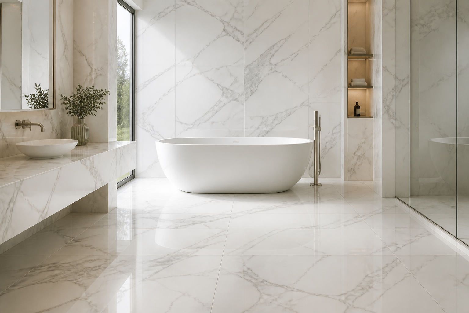 Luxurious living room with ceramic tiles